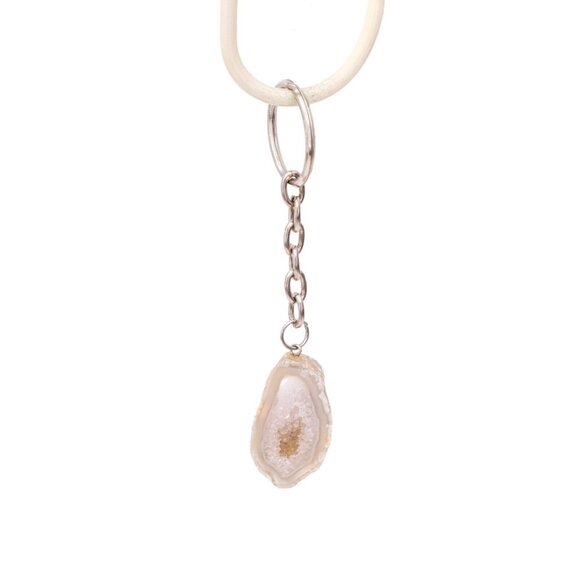 Agate Oco Geode Keychain Natural Rough Druzy Crystal Specimen Healing Rock - Picture 5 of 9